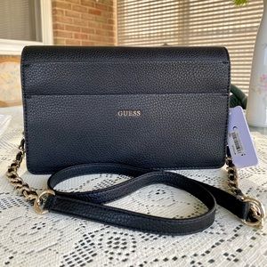 GUESS Black Pebbled Leather Crossbody Bag
